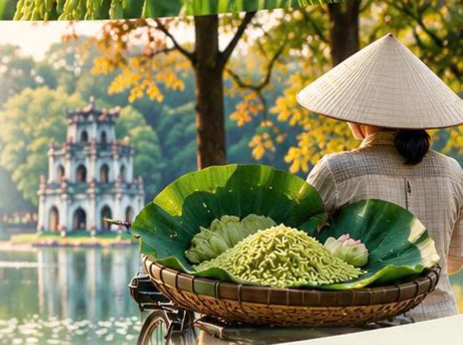 Gánh cốm bên Hồ Gươm mùa thu